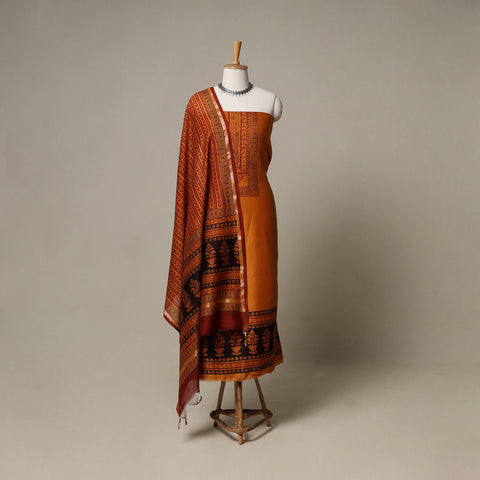 Bagh Hand Block Print Natural Dyed Chanderi Silk 3pc Unstitched Dress Material Suit Set 72