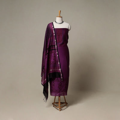 Bagh Hand Block Print Natural Dyed Chanderi Silk 3pc Unstitched Dress Material Suit Set 73