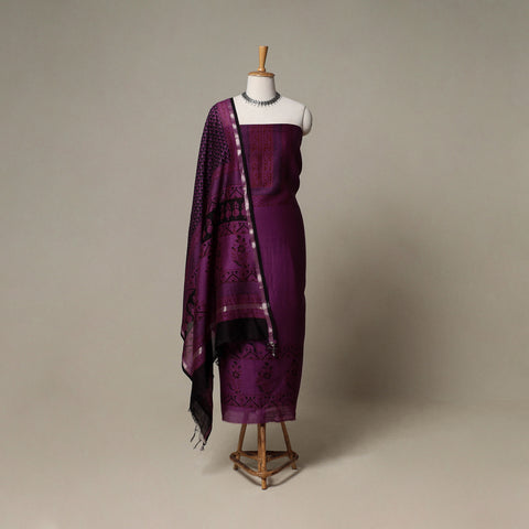 Bagh Hand Block Print Natural Dyed Chanderi Silk 3pc Unstitched Dress Material Suit Set 73
