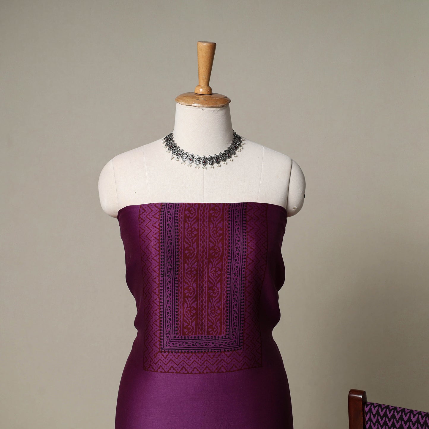 Bagh Hand Block Print Natural Dyed Chanderi Silk 3pc Unstitched Dress Material Suit Set 73