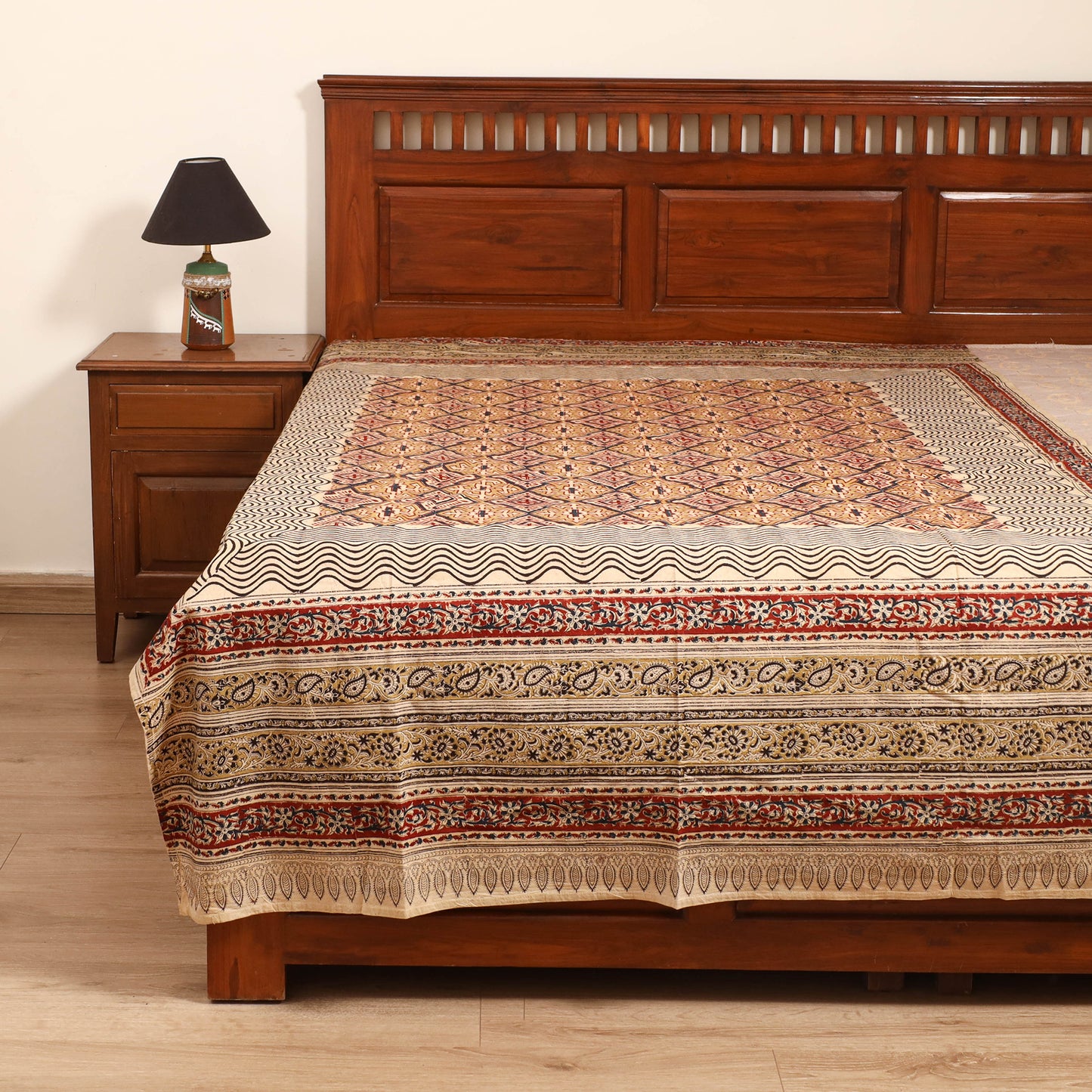 Pedana Hand Block Kalamkari Print Single Bedsheet (90 x 60 in) 09