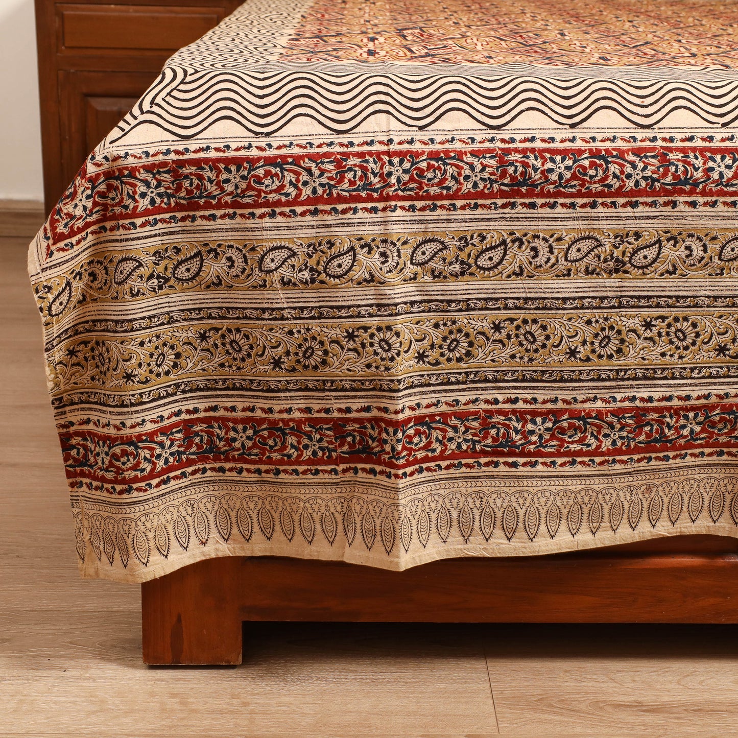 Pedana Hand Block Kalamkari Print Single Bedsheet (90 x 60 in) 09