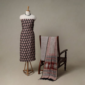 Bagh Hand Block Print Natural Dyed Chanderi Silk 3pc Unstitched Dress Material Suit Set 75