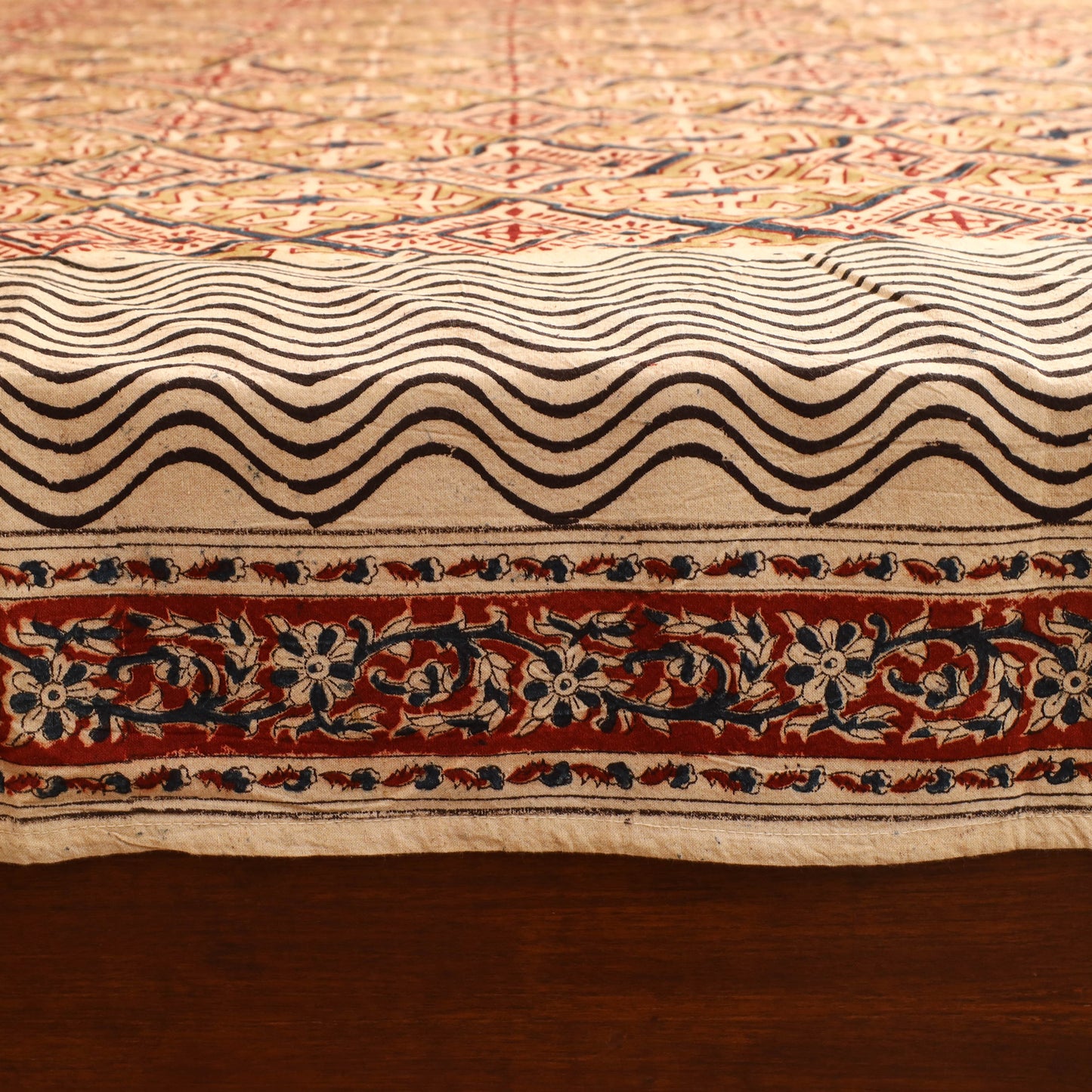 Pedana Hand Block Kalamkari Print Single Bedsheet (90 x 60 in) 09