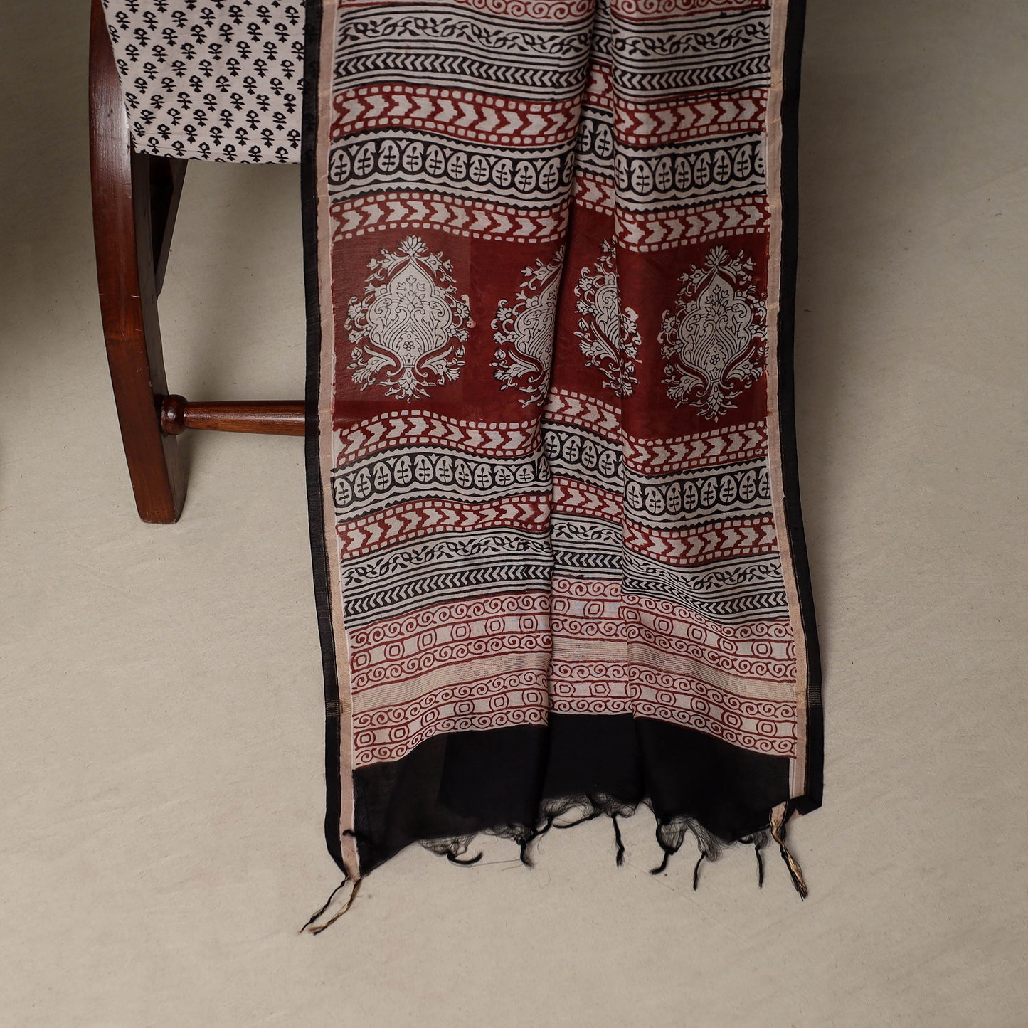 Bagh Hand Block Print Natural Dyed Chanderi Silk 3pc Unstitched Dress Material Suit Set 75