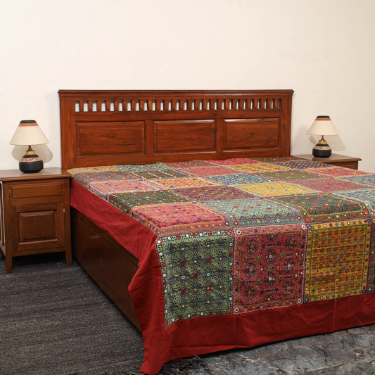 Multicolor - Ajrakh Print Patchwork Double Tagai Kantha Bed Cover 64