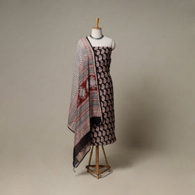 Bagh Hand Block Print Natural Dyed Chanderi Silk 3pc Unstitched Dress Material Suit Set 75