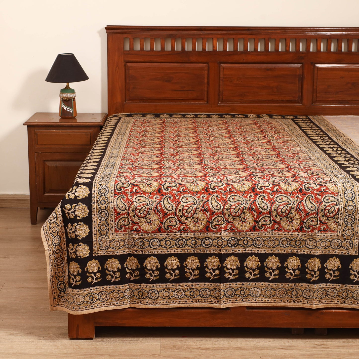 Pedana Hand Block Kalamkari Print Single Bedsheet (90 x 60 in) 11