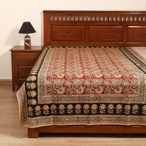 Red - Pedana Hand Block Kalamkari Print Single Bedsheet (90 x 60 in) 11