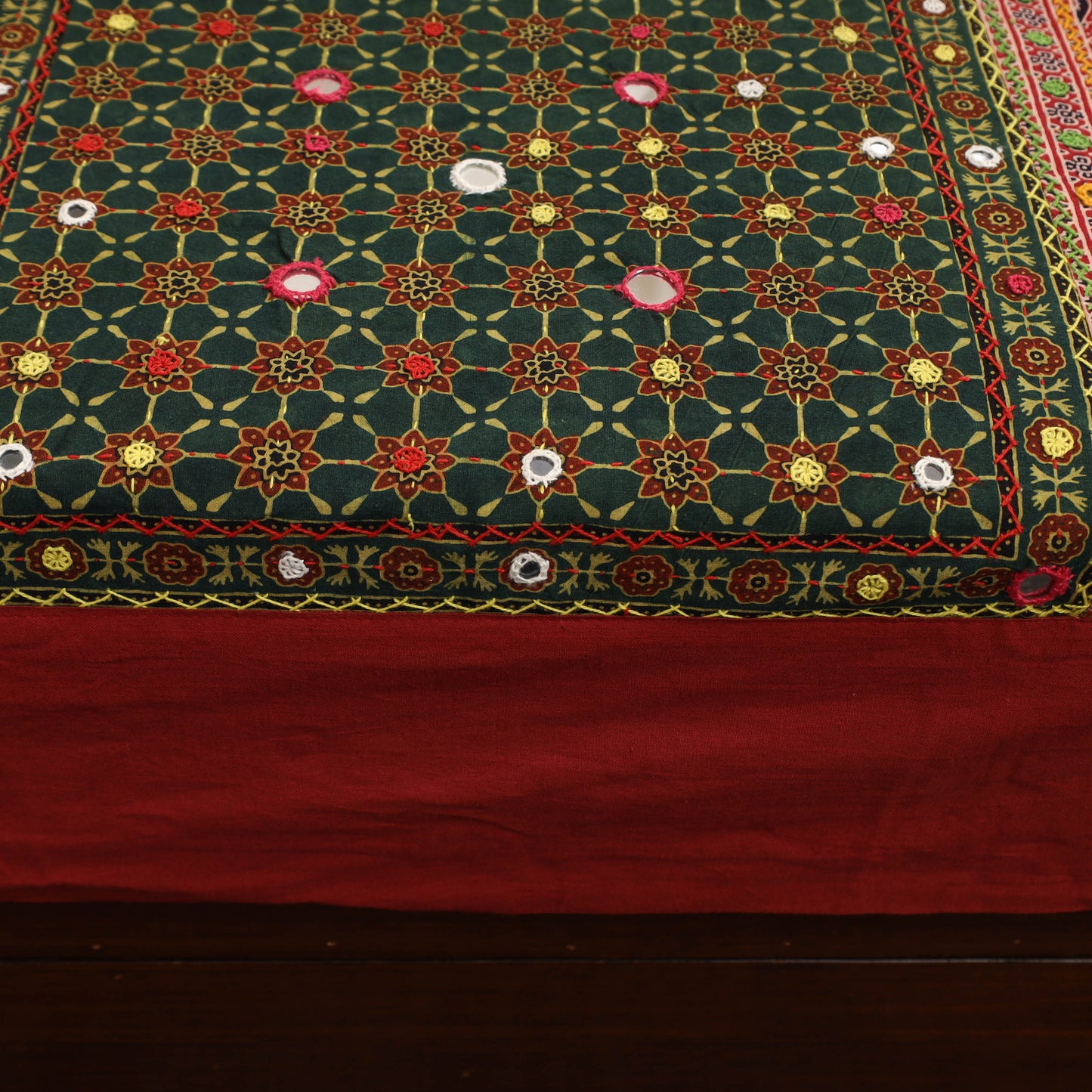 Multicolor - Ajrakh Print Patchwork Double Tagai Kantha Bed Cover 64