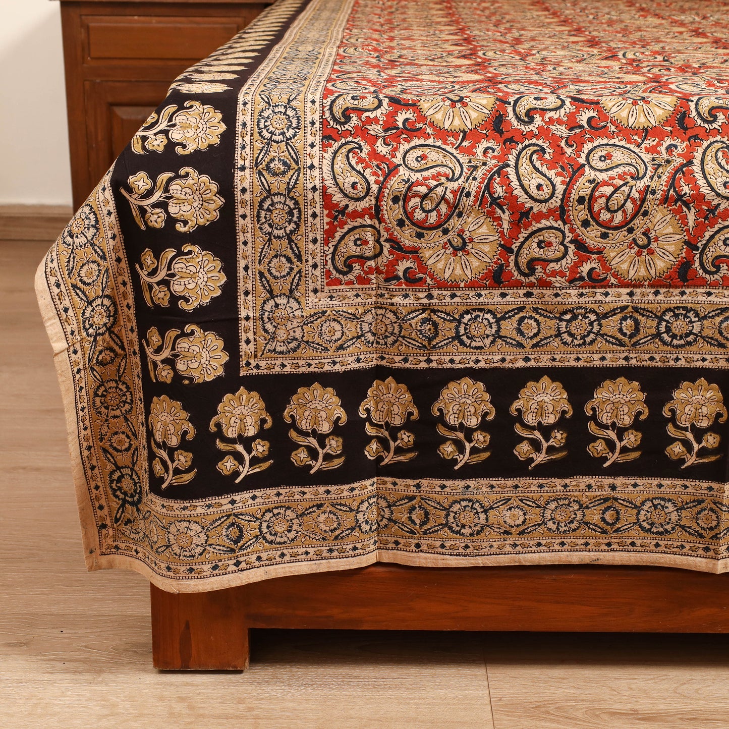 Pedana Hand Block Kalamkari Print Single Bedsheet (90 x 60 in) 11