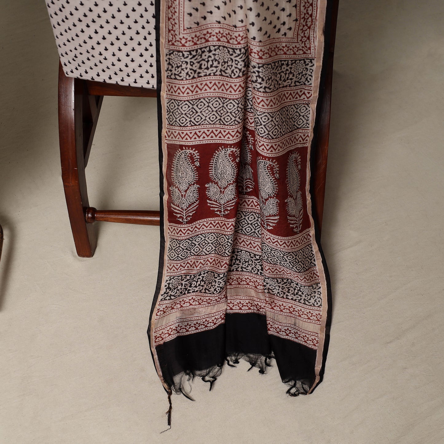 Bagh Hand Block Print Natural Dyed Chanderi Silk 3pc Unstitched Dress Material Suit Set 76