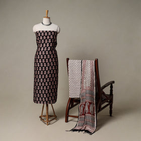 Bagh Hand Block Print Natural Dyed Chanderi Silk 3pc Unstitched Dress Material Suit Set 77
