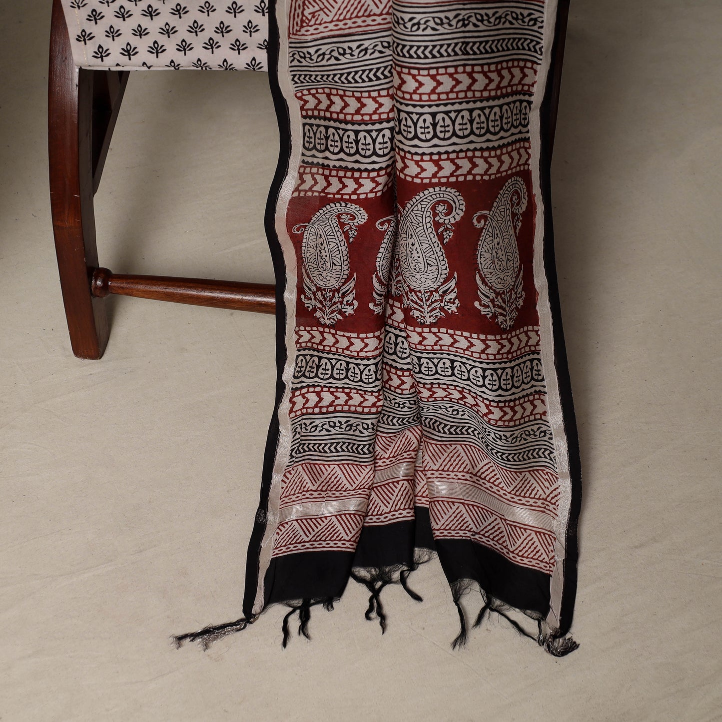 Bagh Hand Block Print Natural Dyed Chanderi Silk 3pc Unstitched Dress Material Suit Set 77