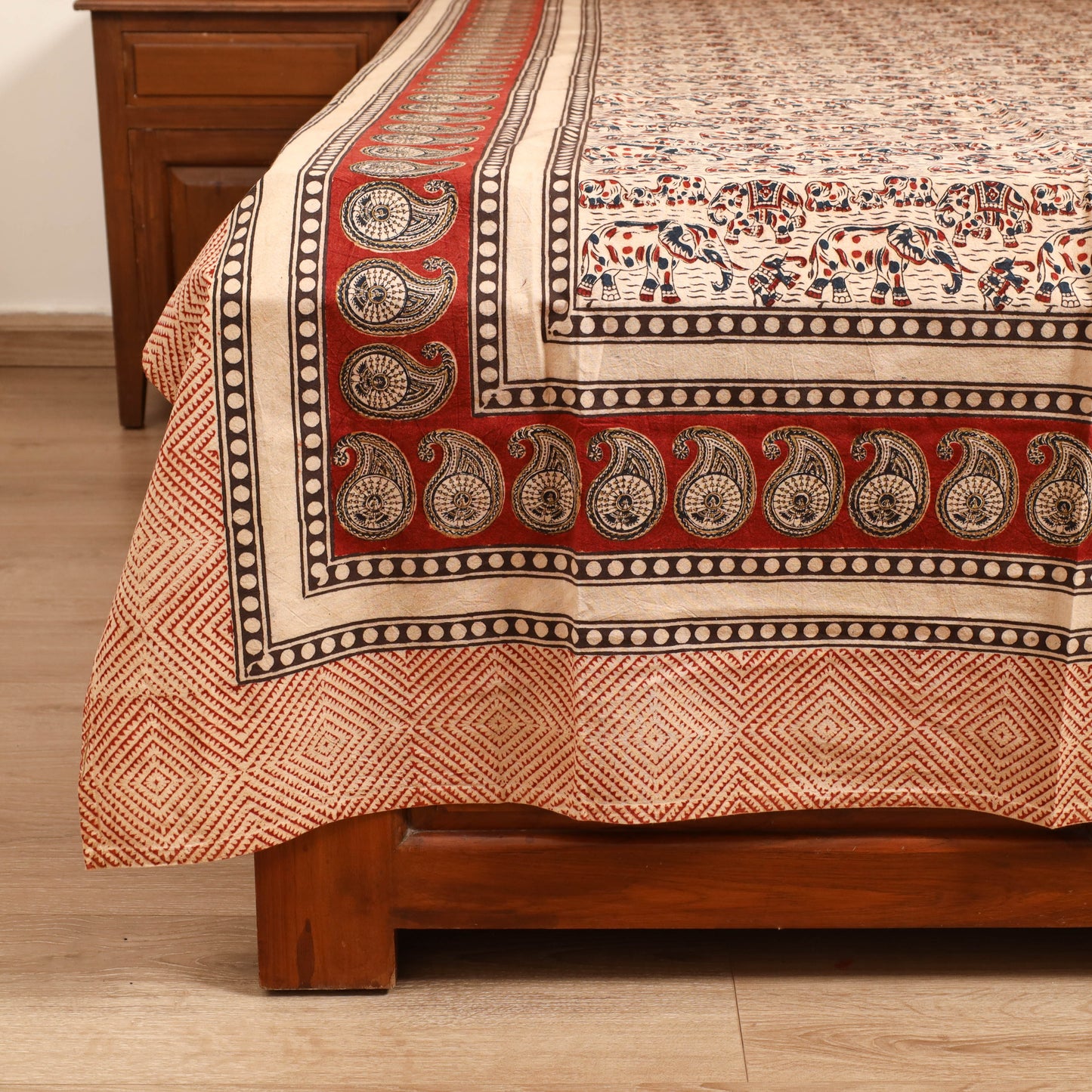 Pedana Hand Block Kalamkari Print Single Bedsheet (90 x 60 in) 13