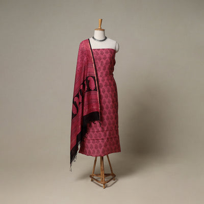 Bagh Hand Block Print Natural Dyed Chanderi Silk 3pc Unstitched Dress Material Suit Set 78