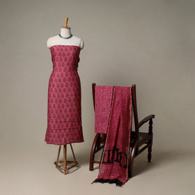 Bagh Hand Block Print Natural Dyed Chanderi Silk 3pc Unstitched Dress Material Suit Set 78