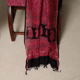 Bagh Hand Block Print Natural Dyed Chanderi Silk 3pc Unstitched Dress Material Suit Set 78