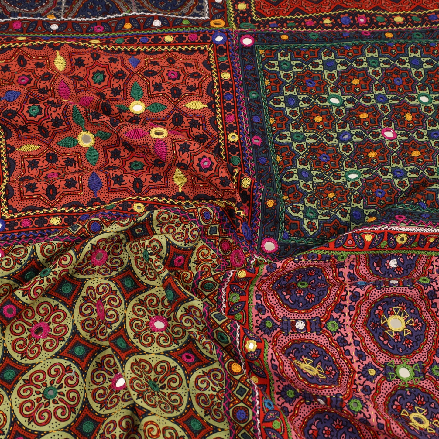 Multicolor - Ajrakh Print Patchwork Double Tagai Kantha Bed Cover 67