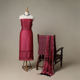 Bagh Hand Block Print Natural Dyed Chanderi Silk 3pc Unstitched Dress Material Suit Set 79