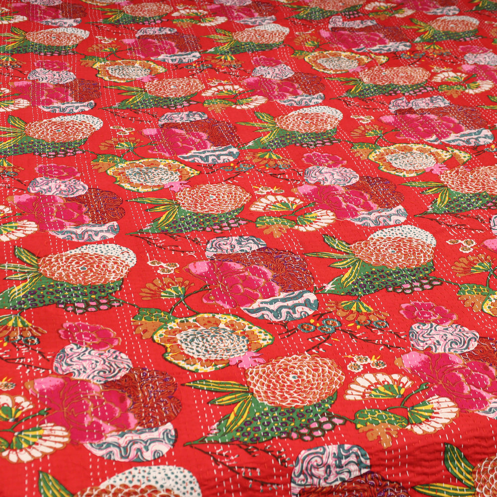 Red - Jaipur Print Single Tagai Kantha Bed Cover 68