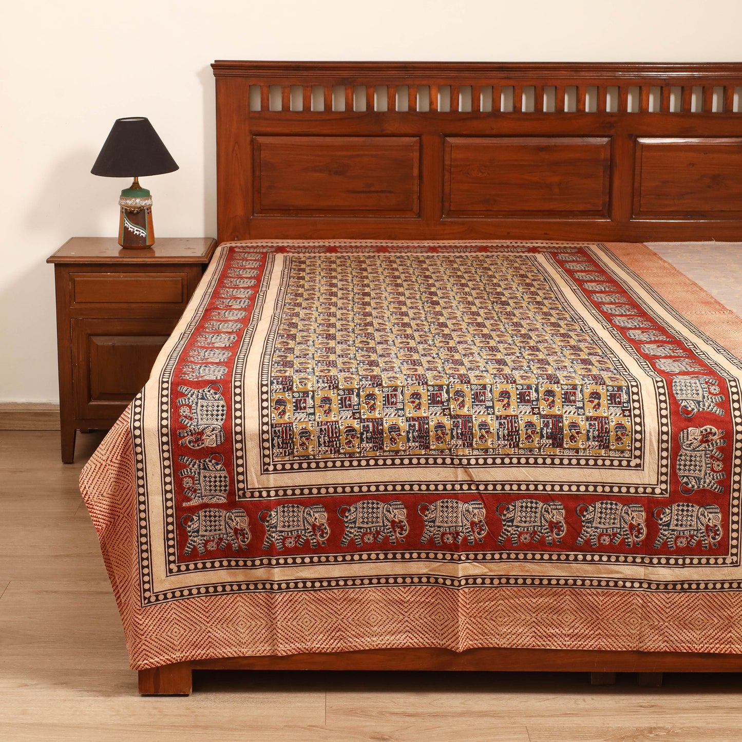 Pedana Hand Block Kalamkari Print Single Bedsheet (90 x 60 in) 16