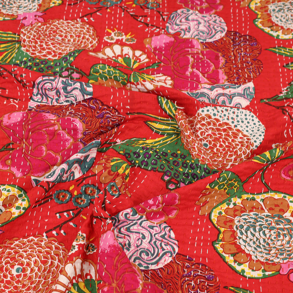 Red - Jaipur Print Single Tagai Kantha Bed Cover 68