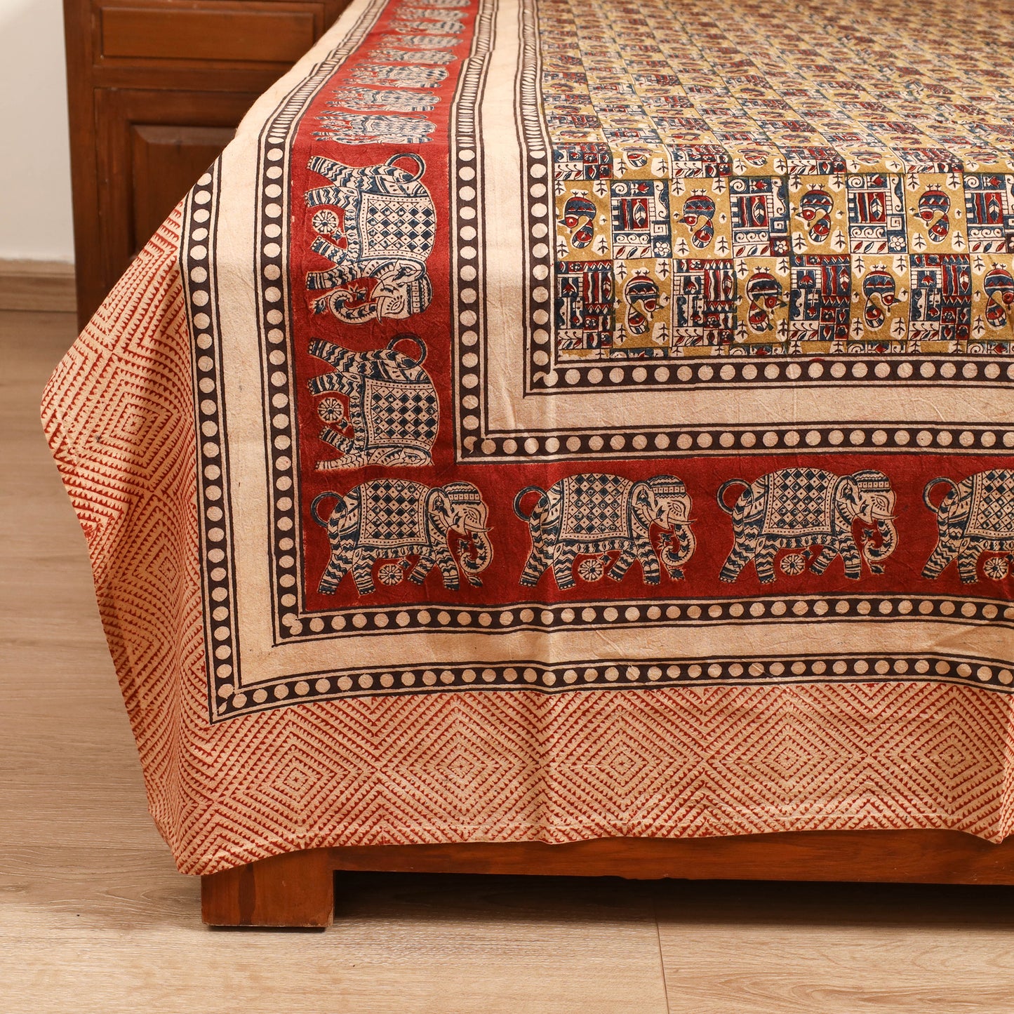 Pedana Hand Block Kalamkari Print Single Bedsheet (90 x 60 in) 16