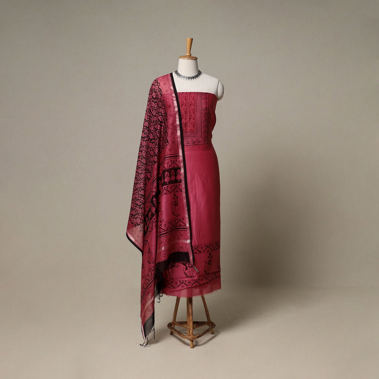 Bagh Hand Block Print Natural Dyed Chanderi Silk 3pc Unstitched Dress Material Suit Set 79