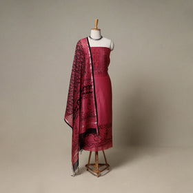 Bagh Hand Block Print Natural Dyed Chanderi Silk 3pc Unstitched Dress Material Suit Set 79
