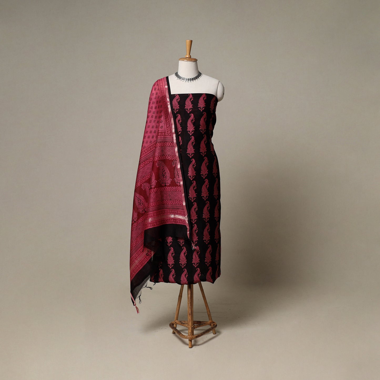 Bagh Hand Block Print Natural Dyed Chanderi Silk 3pc Unstitched Dress Material Suit Set 80