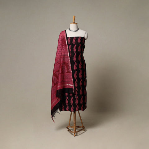 Bagh Hand Block Print Natural Dyed Chanderi Silk 3pc Unstitched Dress Material Suit Set 80