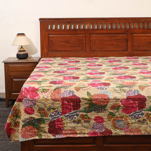 Beige - Jaipur Print Single Tagai Kantha Bed Cover 69