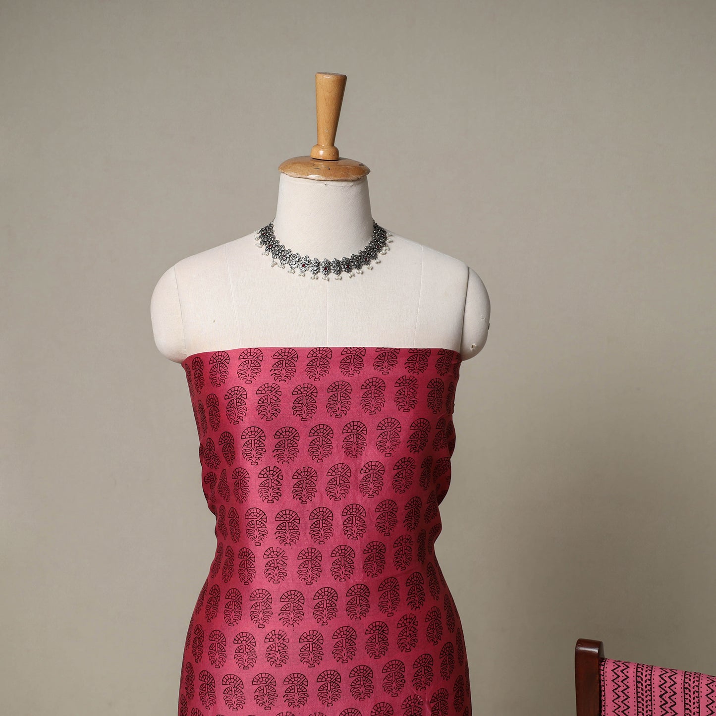Bagh Hand Block Print Natural Dyed Chanderi Silk 3pc Unstitched Dress Material Suit Set 81