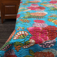 Blue - Jaipur Print Single Tagai Kantha Bed Cover 70