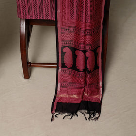 Bagh Hand Block Print Natural Dyed Chanderi Silk 3pc Unstitched Dress Material Suit Set 81