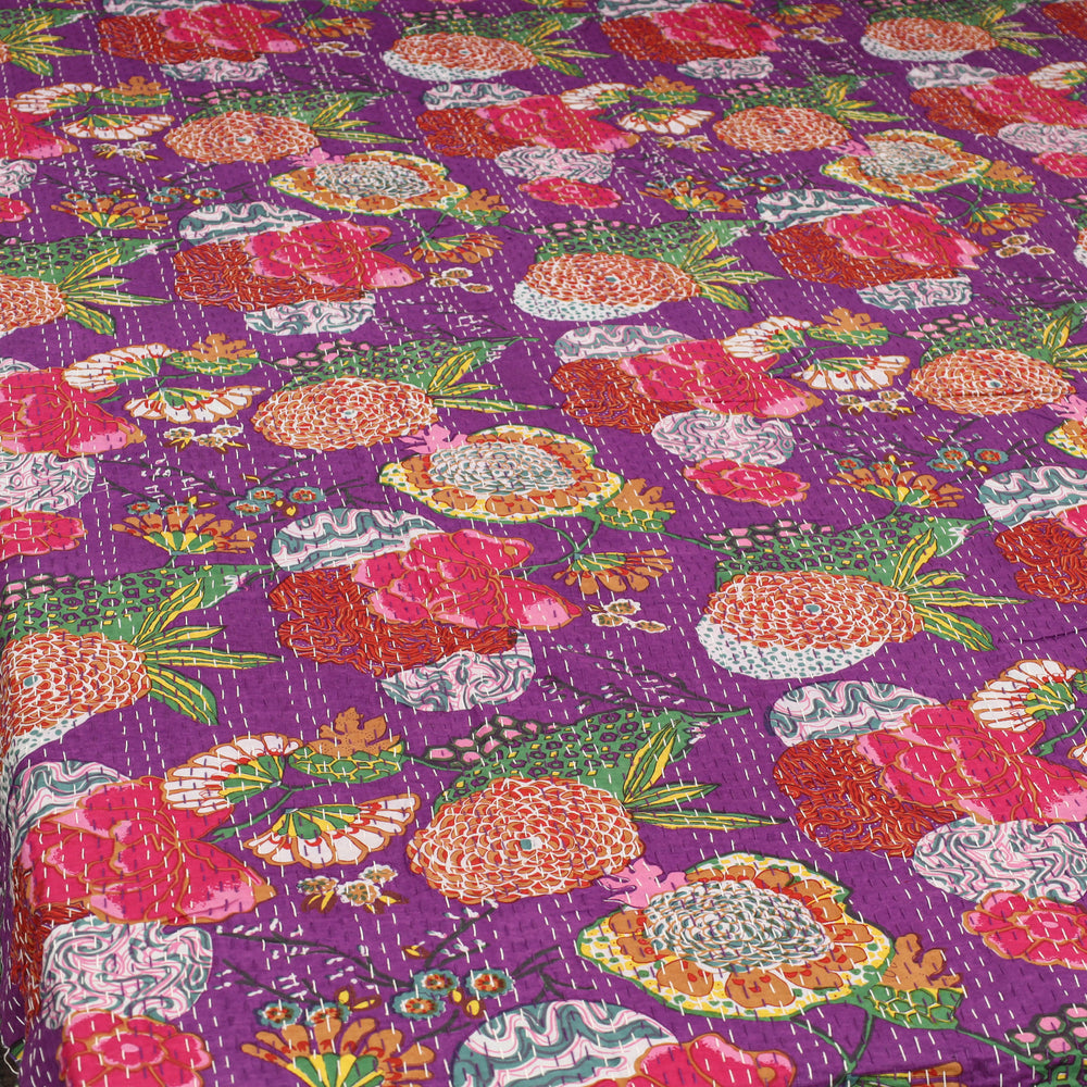 Purple - Jaipur Print Single Tagai Kantha Bed Cover 71