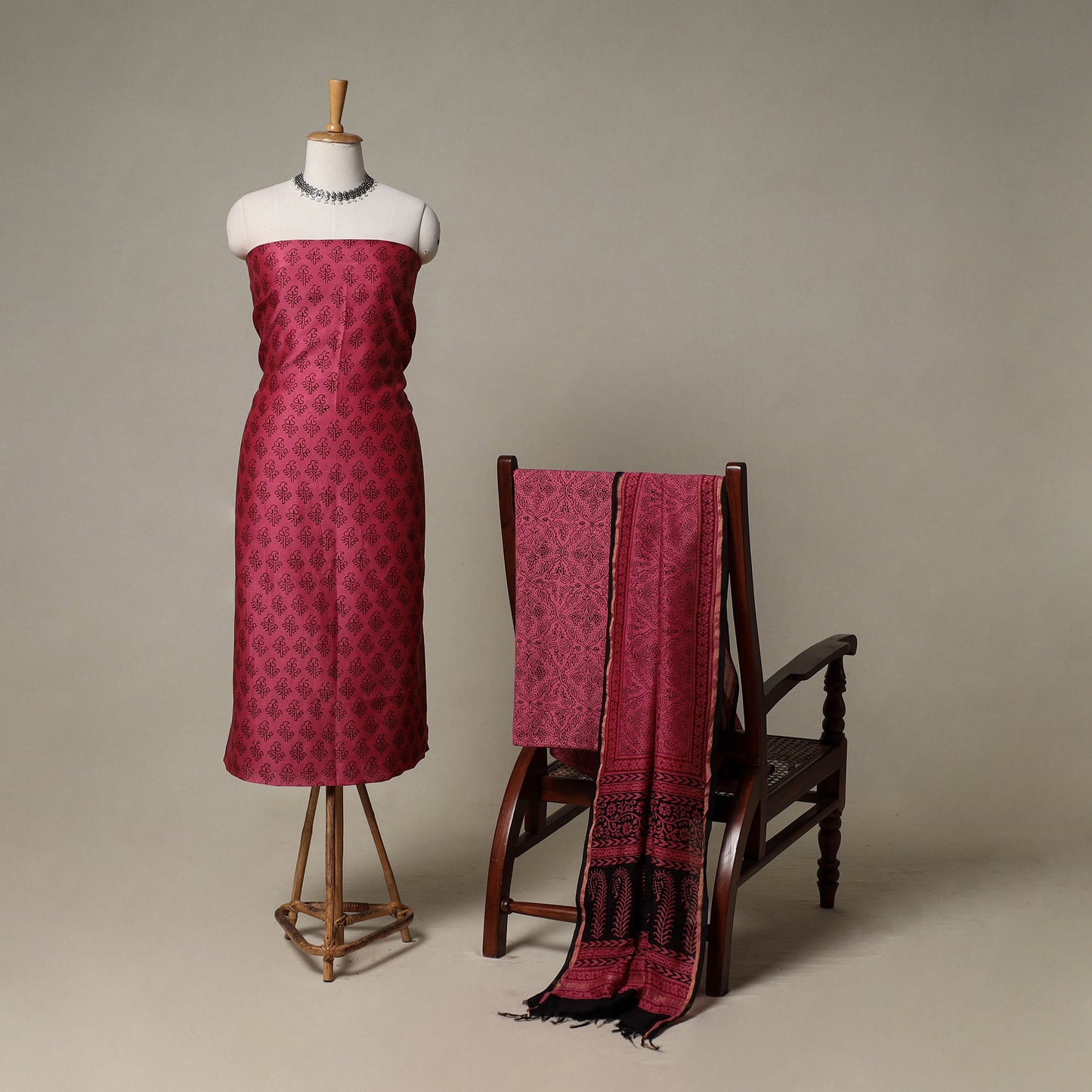 Bagh Hand Block Print Natural Dyed Chanderi Silk 3pc Unstitched Dress Material Suit Set 82