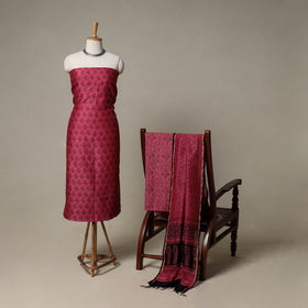 Bagh Hand Block Print Natural Dyed Chanderi Silk 3pc Unstitched Dress Material Suit Set 82