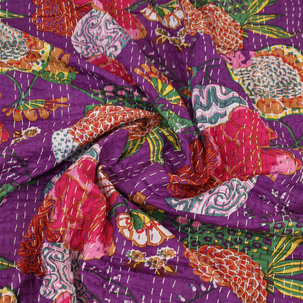 Purple - Jaipur Print Single Tagai Kantha Bed Cover 71