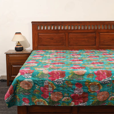 Green - Jaipur Print Single Tagai Kantha Bed Cover 72