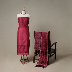 Bagh Hand Block Print Natural Dyed Chanderi Silk 3pc Unstitched Dress Material Suit Set 83