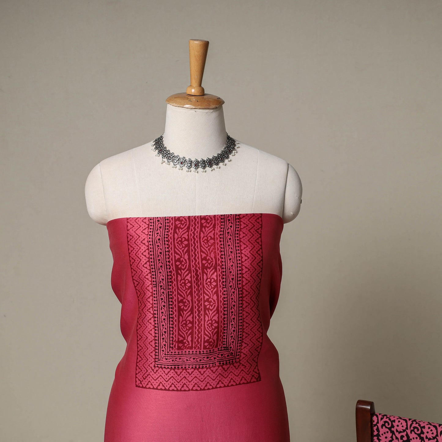 Bagh Hand Block Print Natural Dyed Chanderi Silk 3pc Unstitched Dress Material Suit Set 83
