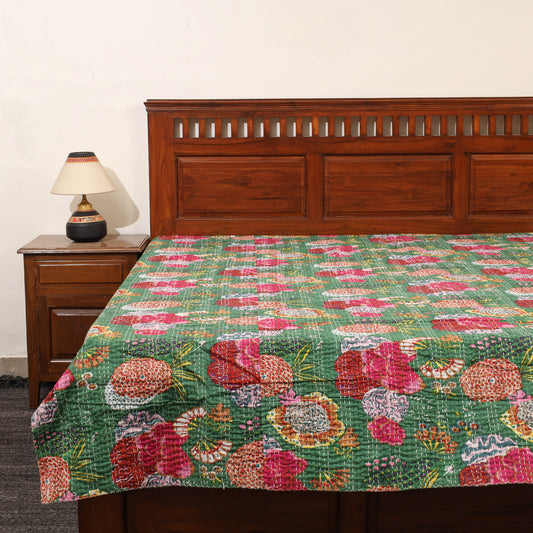 Green - Jaipur Print Single Tagai Kantha Bed Cover 73