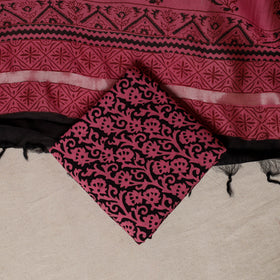 Bagh Hand Block Print Natural Dyed Chanderi Silk 3pc Unstitched Dress Material Suit Set 83