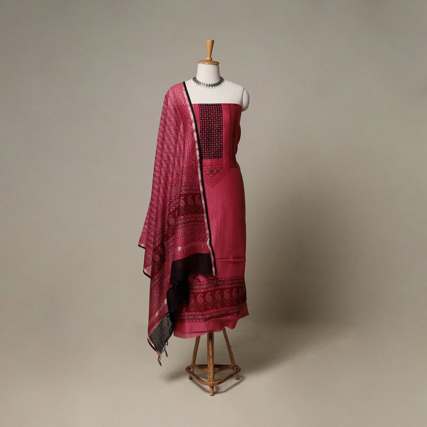 Bagh Hand Block Print Natural Dyed Chanderi Silk 3pc Unstitched Dress Material Suit Set 84