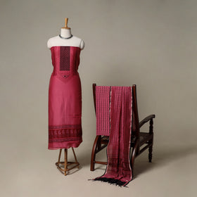 Bagh Hand Block Print Natural Dyed Chanderi Silk 3pc Unstitched Dress Material Suit Set 84