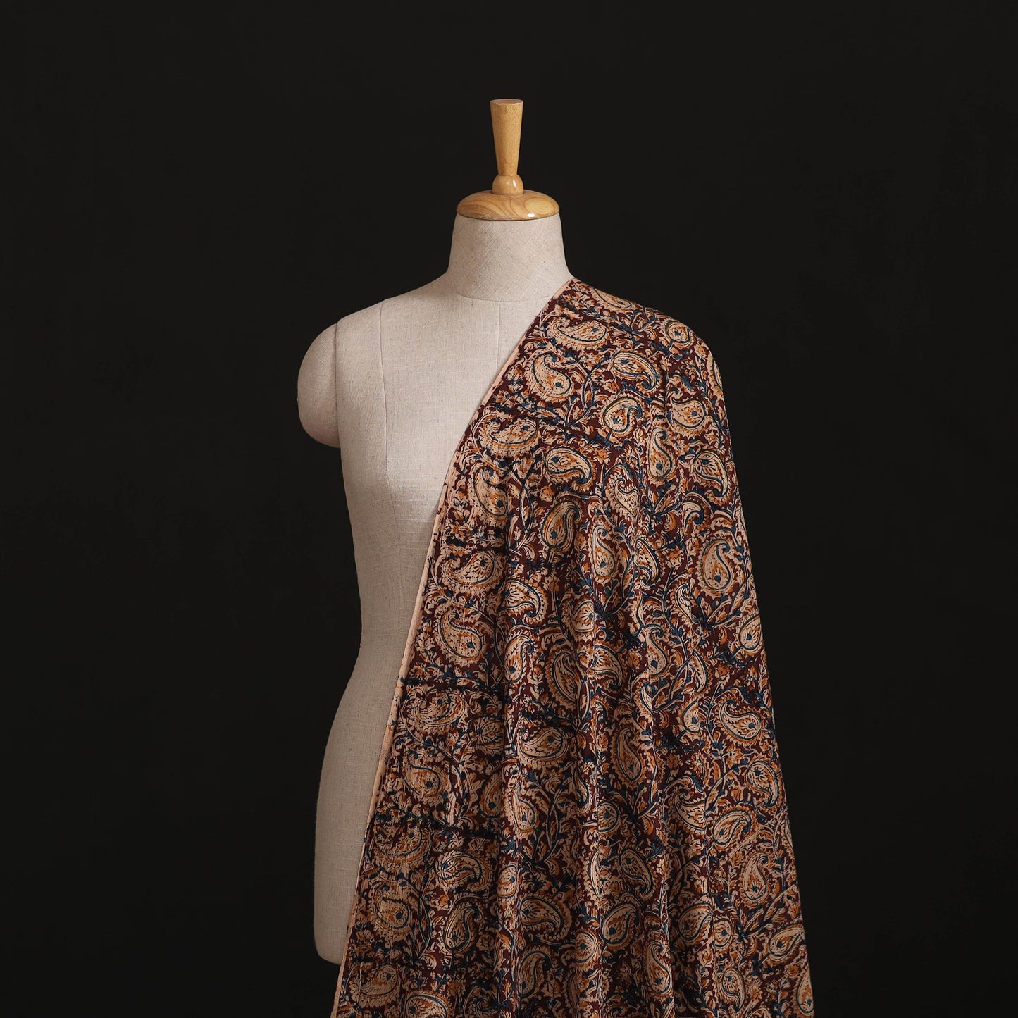 Brown - Pedana Kalamkari Hand Block Print Natural Dyed Cotton Fabric 07