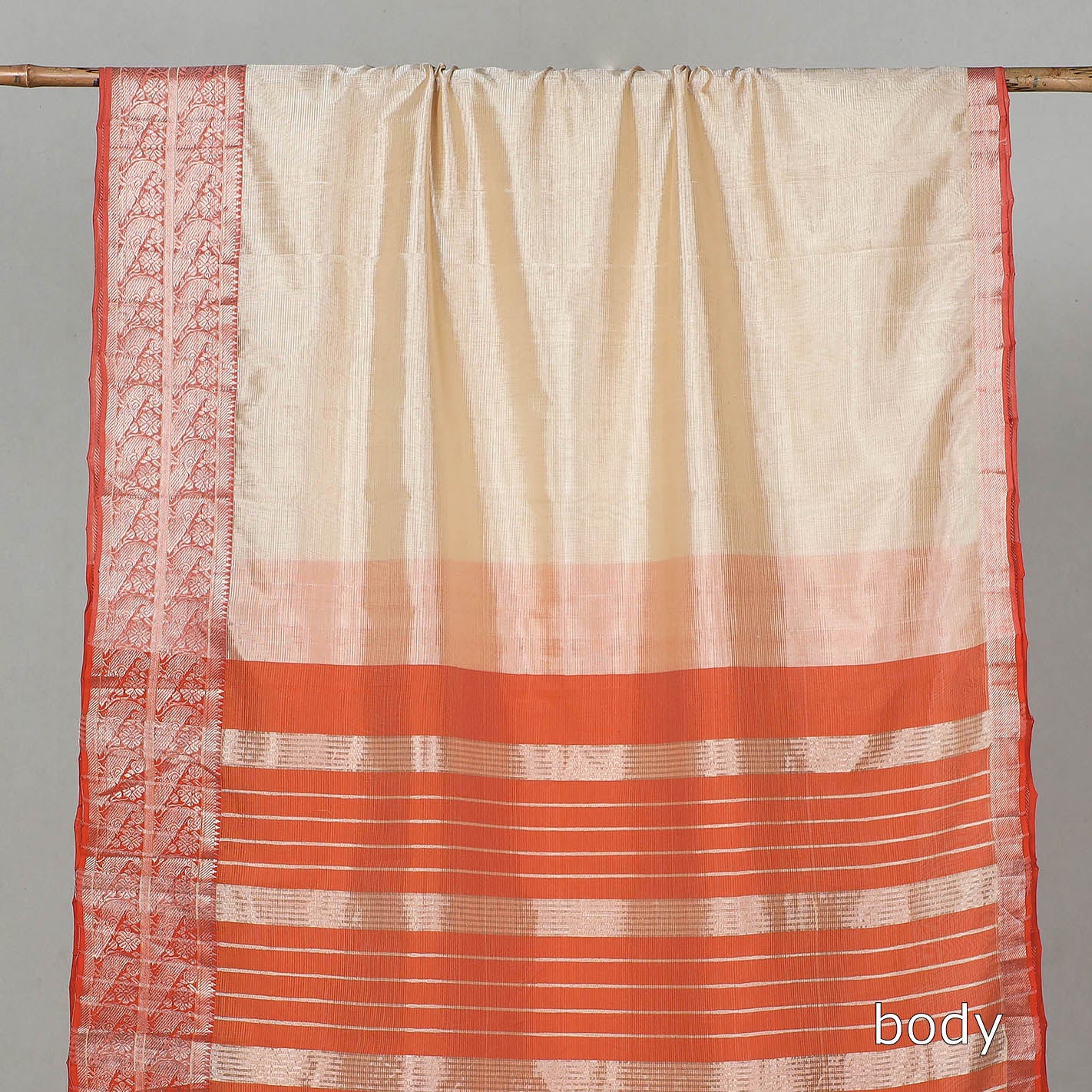 Orange - Mangalagiri Handloom Silk Cotton Saree with Zari Border