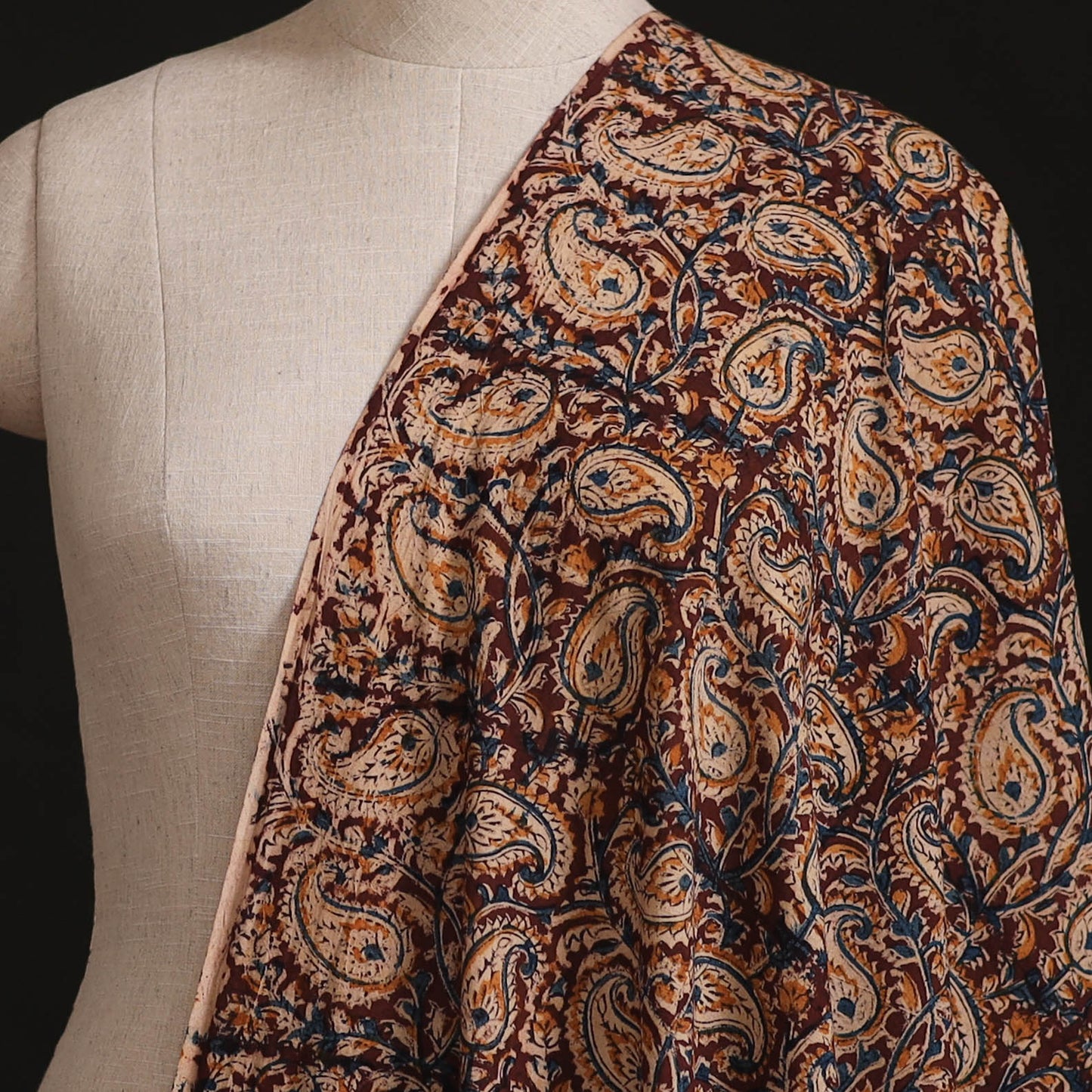 Brown - Pedana Kalamkari Hand Block Print Natural Dyed Cotton Fabric 07